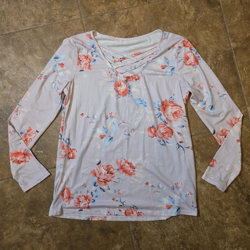 Multicolored Floral Cross Front Long Sleeve
